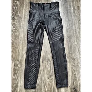 Spanx by Sara Blakely Faux Leather Moto Leggings Womens Size L Black Biker